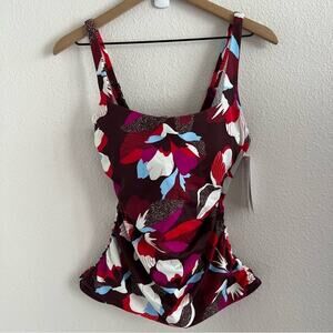 NWT Athleta Square Neck Bra Cup Tankini Swim Top Floral Modest 34D/DD